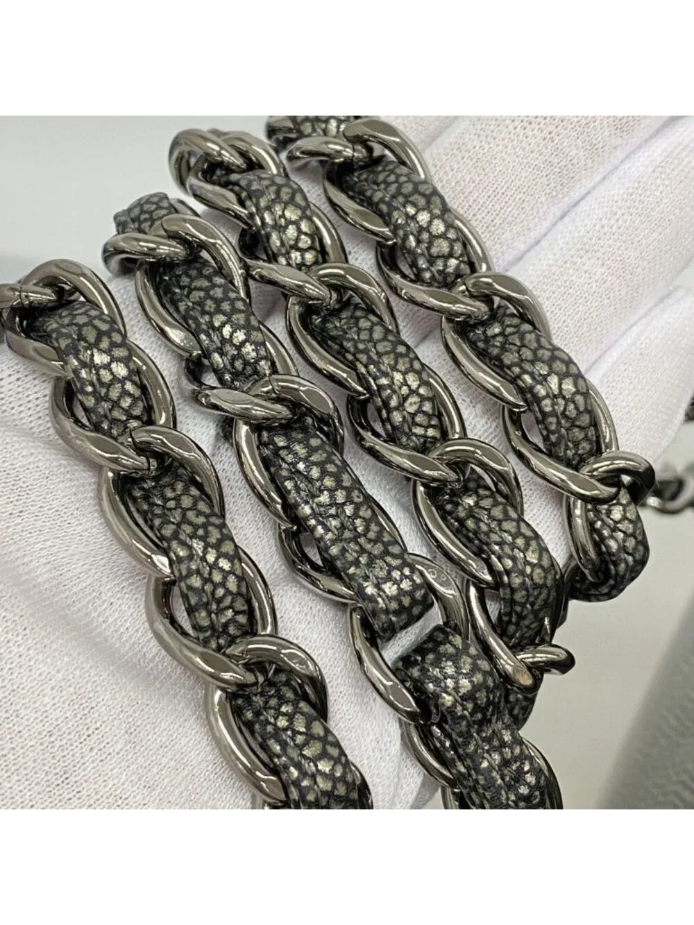 Chanel Chain Tote Quilted Caviar Leather Gray Silver